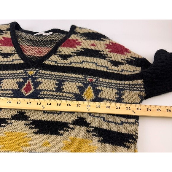 Tequila Solo Wool Mohair Sweater V-Neck Southwest Pattern Oversized Womens Small - Picture 8 of 11